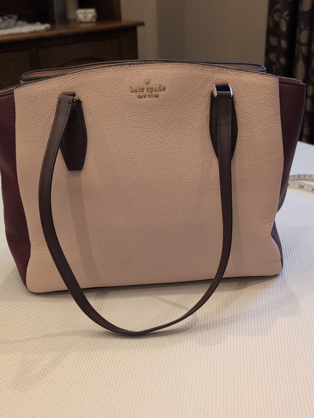 kate spade Pebbled Leather Tote in Blush And Burgundy